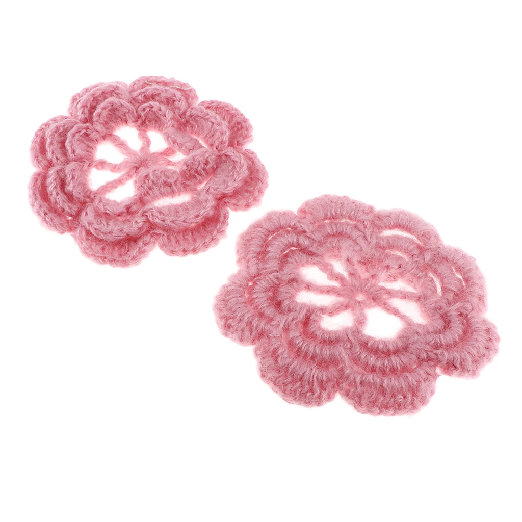 2Pcs Handmade Large Crochet Flowers Crafts Embellishment Applique DIY