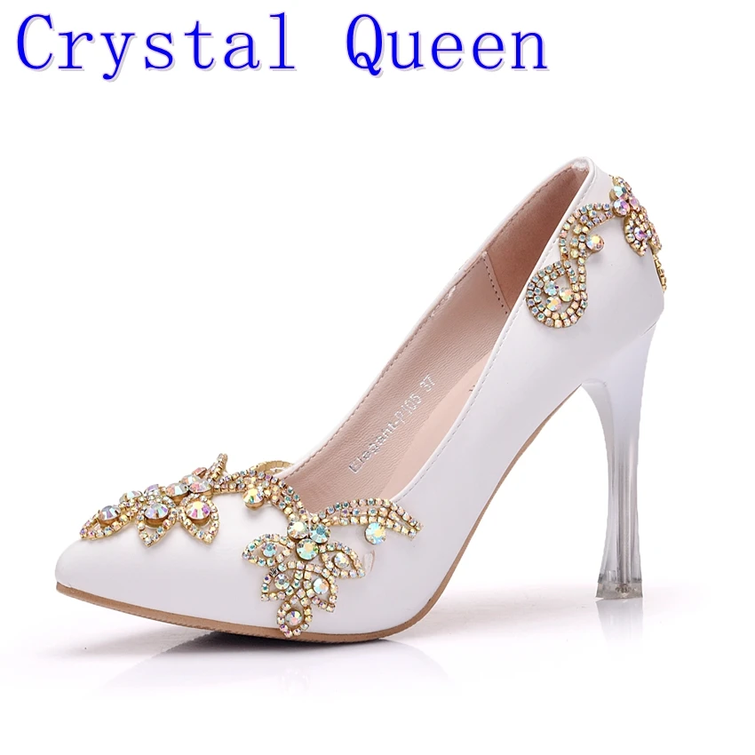 Crystal Queen Invisible Platform Pointed Toe pumps Rhinestone Heels Women Thin High Heels