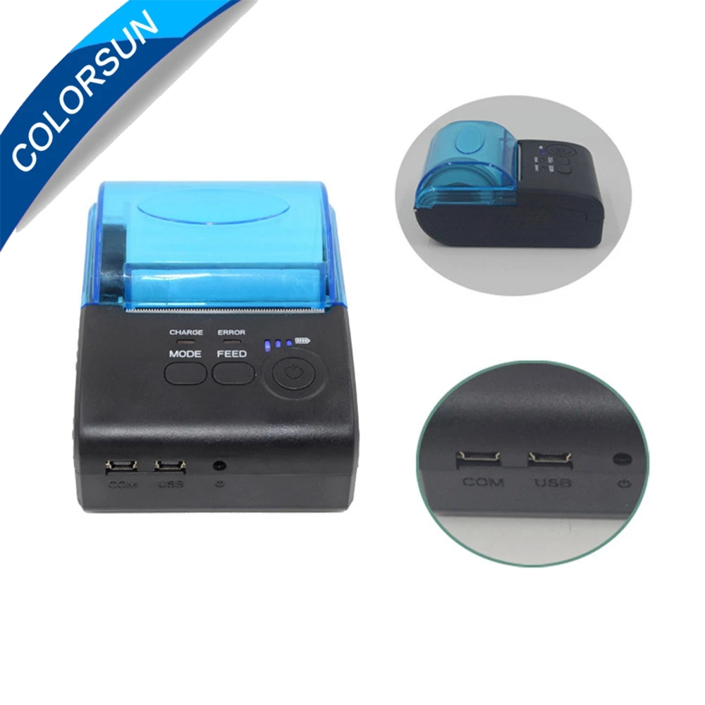Colorsun طابعة حرارية صغيرة طابعة حرارية مزوّدة بخاصية البلوتوث 58 مللي متر إيصال استلام POS طابعة حرارية للملصقات المحمولة تذكرة استلام الطابعة