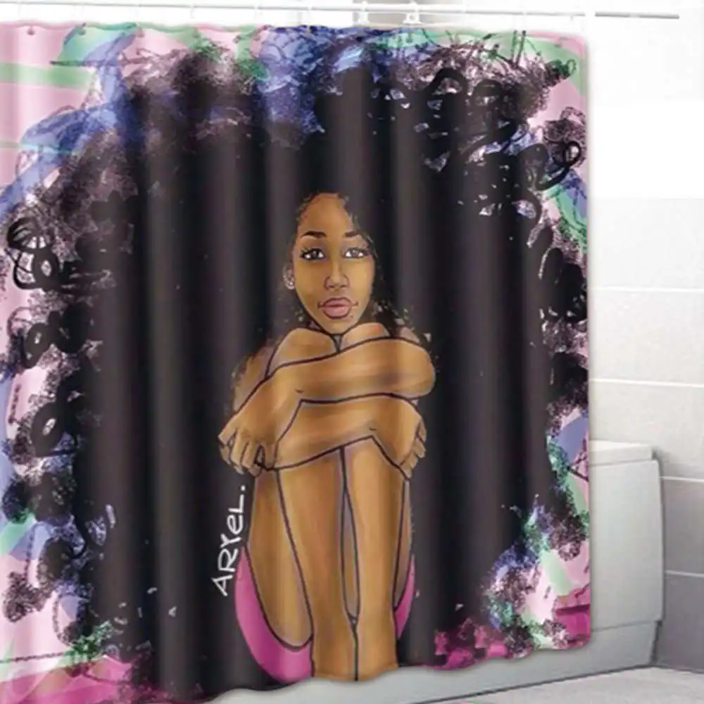 1pc shower curtain Картина маслом для девочек, водонепроницаемый декор для ванной комнаты, занавеска для ванной, нескользящий фланелевый ковер для туалета, коврик для ванной, набор занавесок для душа - Цвет: 1pc shower curtain