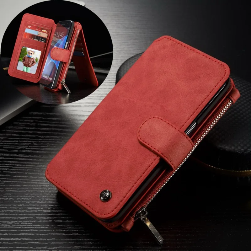 For Samsung S 7 Edge Phone Case CASEME 14 Slots Detachable 2 in 1 Split Leather
