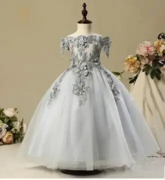 Платья без Бретелек для первого причастия для девочек Vestido daminha Casamento бальное платье розовое платье из органзы с цветочным узором для девочек - Цвет: Серый