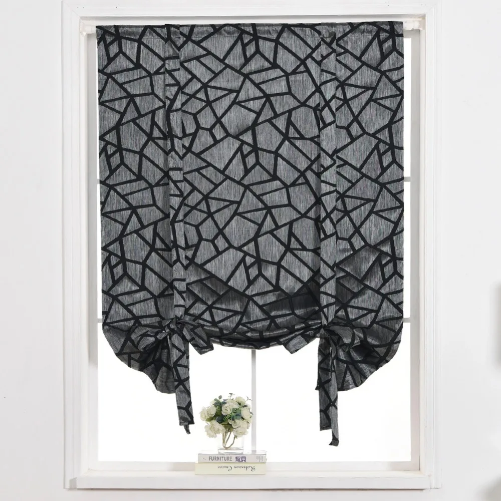 Curtains ready pocket roman balloon Geometric kitchen up curtain modern