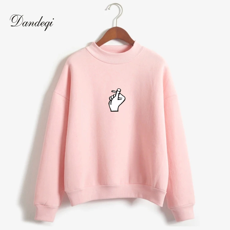 

Casual Women Hoodies Sweatshirt Kpop Winter Autumn Thicken Harajuku Kawaii Gesture Print Sudaderas Mujer Long Sleeve Pullovers