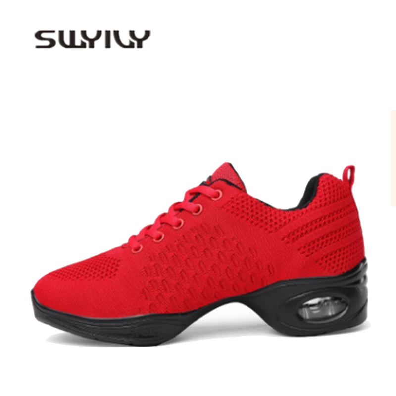 SWYIVY Female Dance Shoes  Spring Mesh Breathable Light Outdoor Sport Shoe 2019 Woman Comfortable Soft Modern Square Dance Shoes
