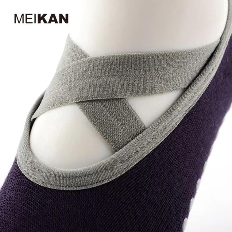 Meikan 4 pair Straps Design Non-Slip Yoga Socks for Women Perfect for Pilates Barre Bikram Workout Socks dance with Grips