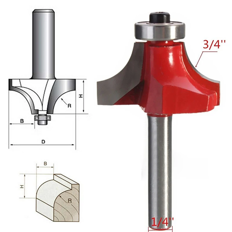 

3/4" Radius Round Over Router Bit 1/4" Shank Woodworking Chisel Cutter Tool