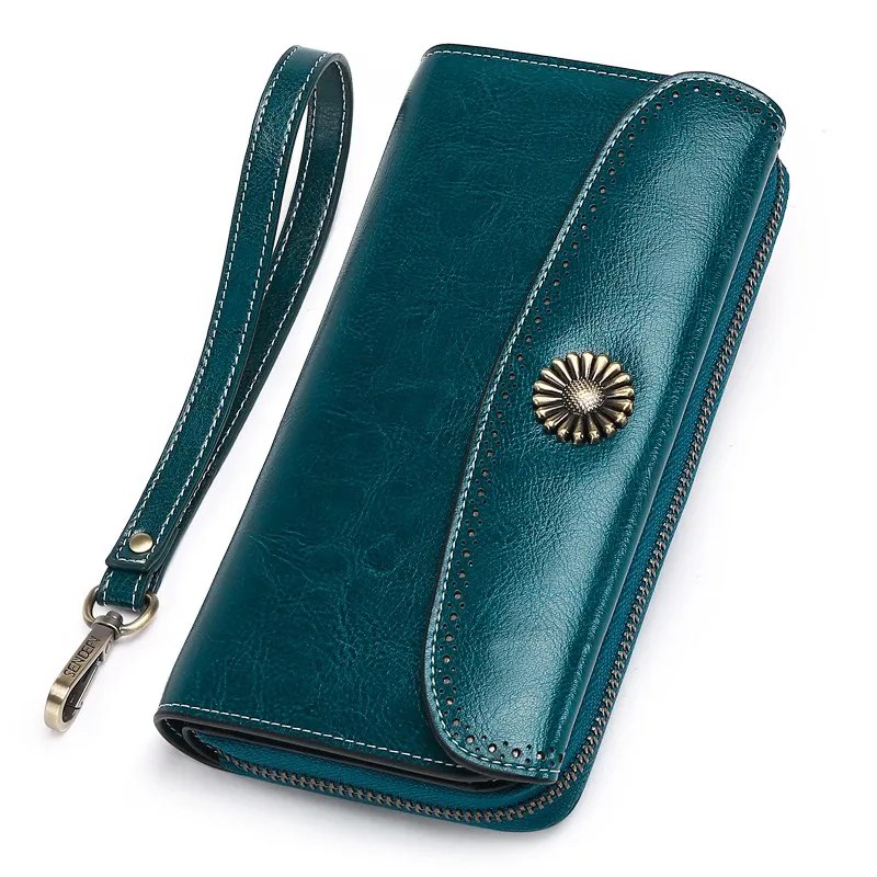 Women Genuine Leather Wallet Women's Clutch Bag Hasp Zipper Flower Design Long Purses Card Holder Coin Pocket Lady | Багаж и сумки