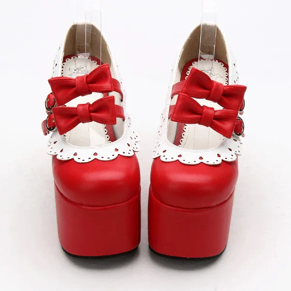 Женская обувь на толстой платформе на очень высоком каблуке; милая обувь в стиле Лолиты; белая кружевная отделка; туфли-лодочки mary jane