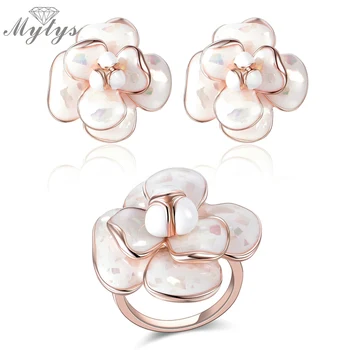 

Mytys Flower Ring and Earring Jewelry sets Lace GP Resin Enamel High Quality Jewelry gift for Women with Gift Box R681 E36