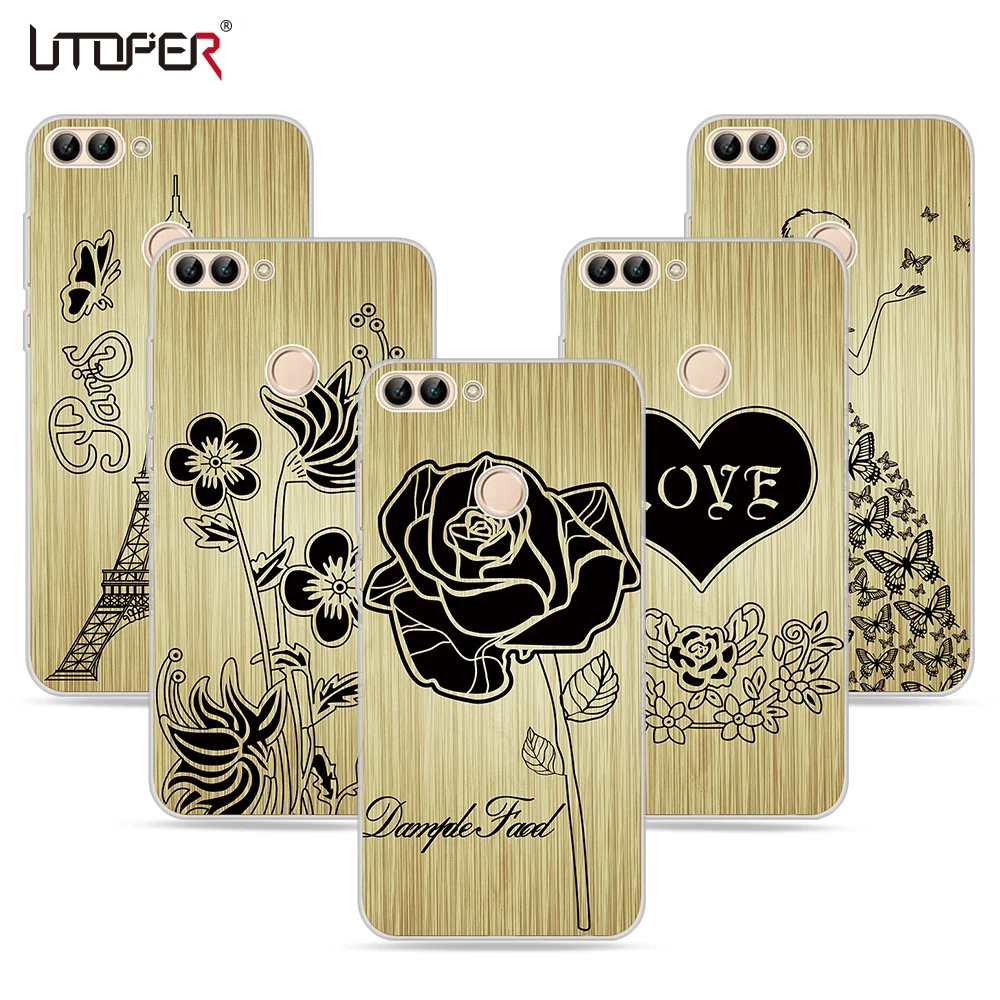 UTOPER For Huawei P Smart Case Silicone Nova Lite Fashion Flower Cover Enjoy 7S Funda |