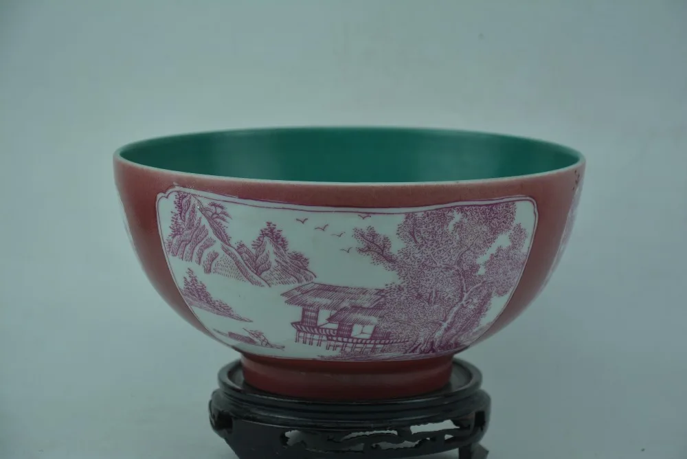 

Rare Qing Dynasty porcelain pastel bowl,,Red glaze,Landscape scenery, best collection & adornment, Free shipping