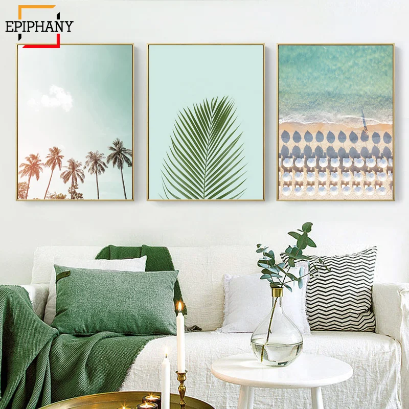Modern Wall Art Coastal Decor Beach Landscape Canvas Painting Palm Leaf Posters And Prints Boho Art Print Living Room Pictures Painting Calligraphy Aliexpress