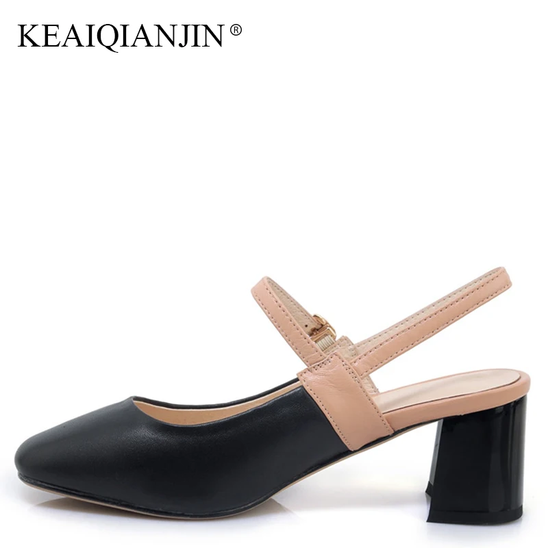 

KEAIQIANJIN Woman Summer Gladiator Beach Sandal Fashion Apricot Black Party High Heels Shoes Genuine Leather Sheepskin Sandals