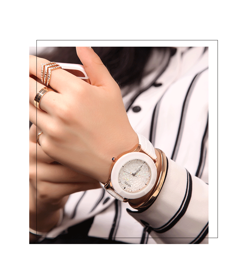 GUOU часы Для женщин Изысканный Топ Роскошные Алмаз кварцевые женские часы модные кожаные Наручные Для женщин часы Saat Relogio feminino