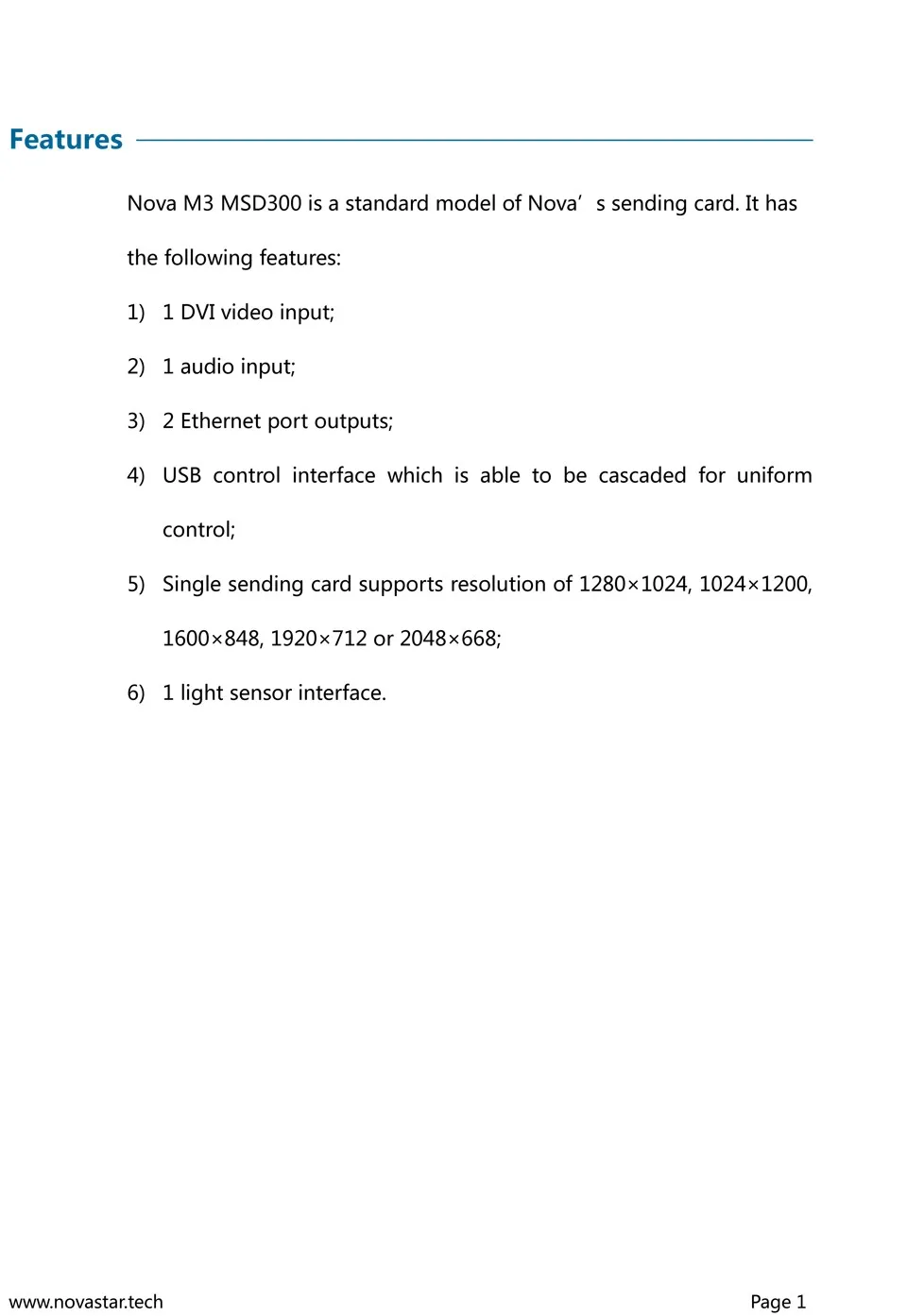 Novastar Sending Card MSD300 Specifications downloaded on 26,October,2016-2