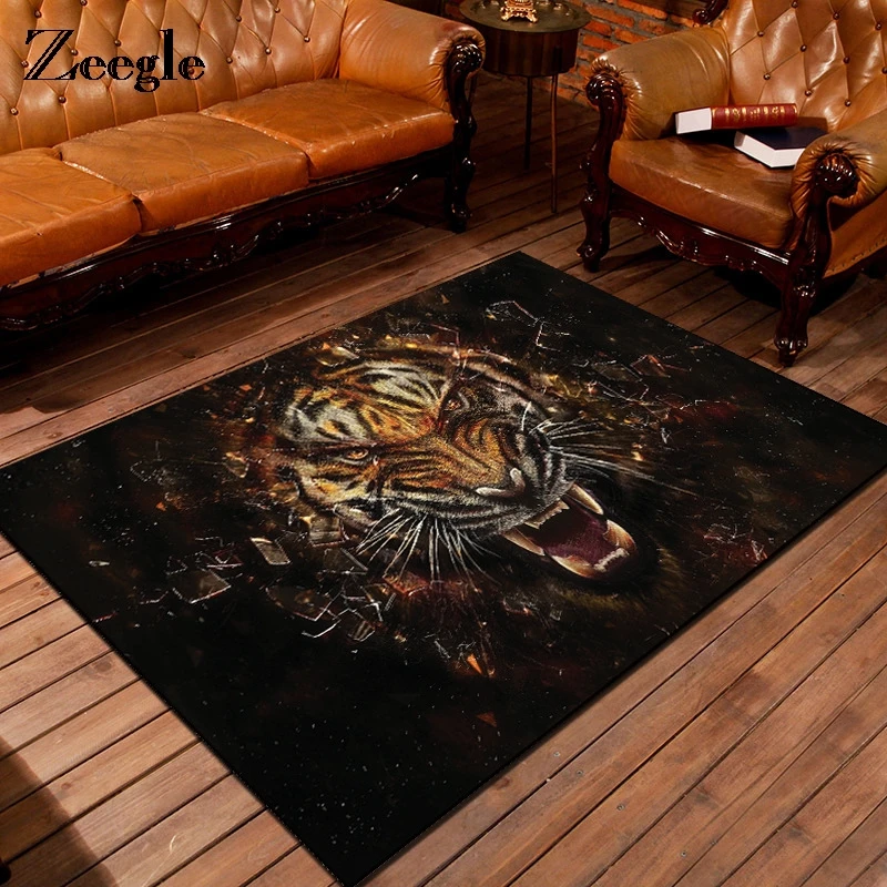 

Zeegle 3D Tiger Printed Carpet For Living Room Anti-Slip Coffee Table Floor Decoration Flannel Mat Kids Bedroom Rug