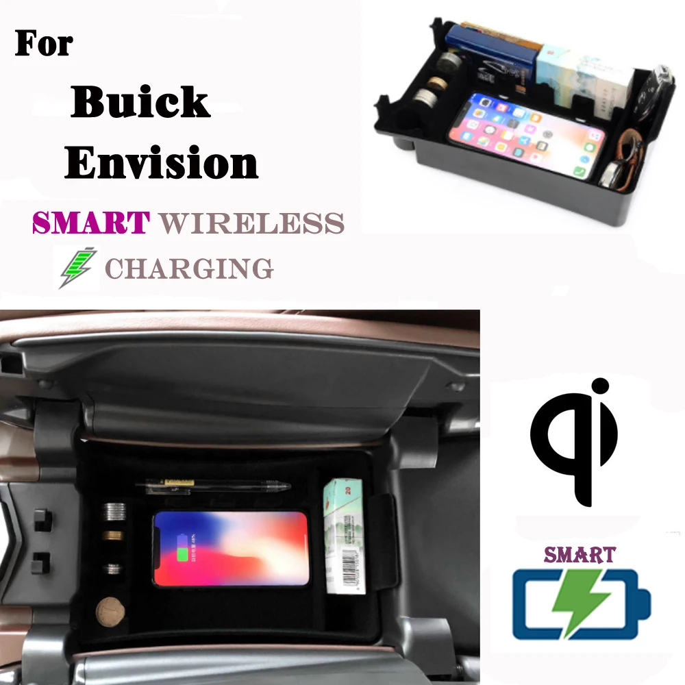 

For Buick Envision QI Wireless charger Smart Wireless charging Phone Holder Storage Box