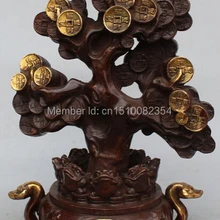 1" Китайский Бронзовый Свинка Богатство Сокровищ чаша Денежное Дерево Жаба Цикады Ruyi Статуя