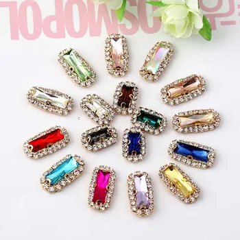 

Mix color 5x15mm Long Baguette Rhinestone Button, Sew On Metal Embellishment,DIY Accessories
