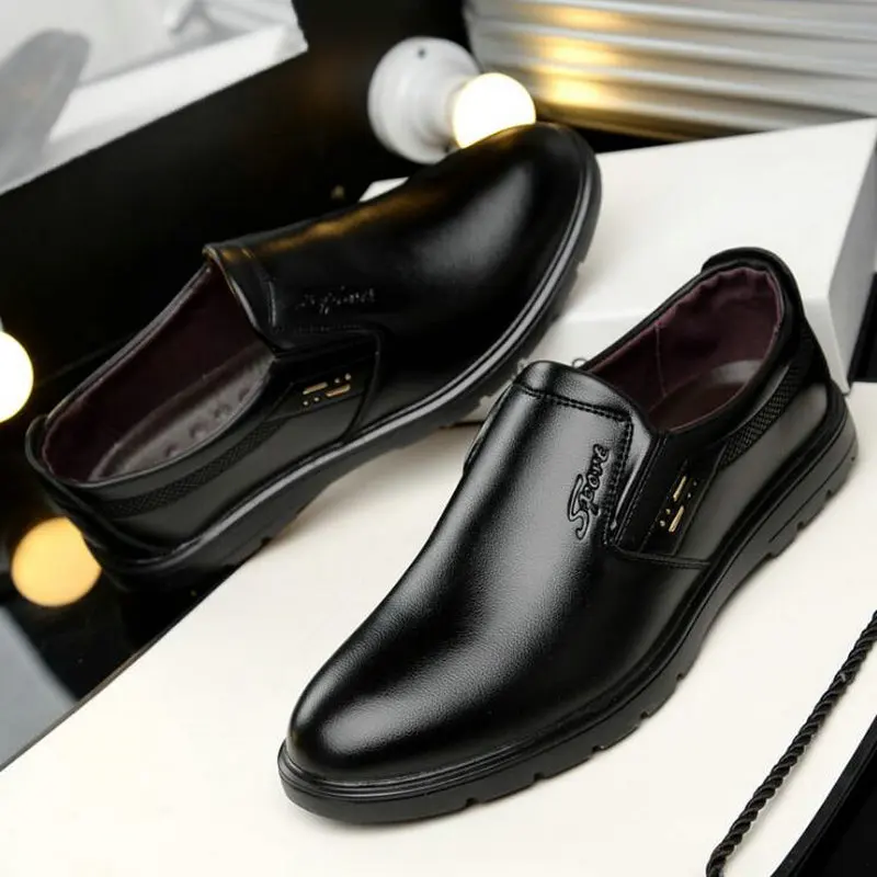 2019 New Men Wedding Dress Shoes Black Shoes Round Toe Flat Business ...
