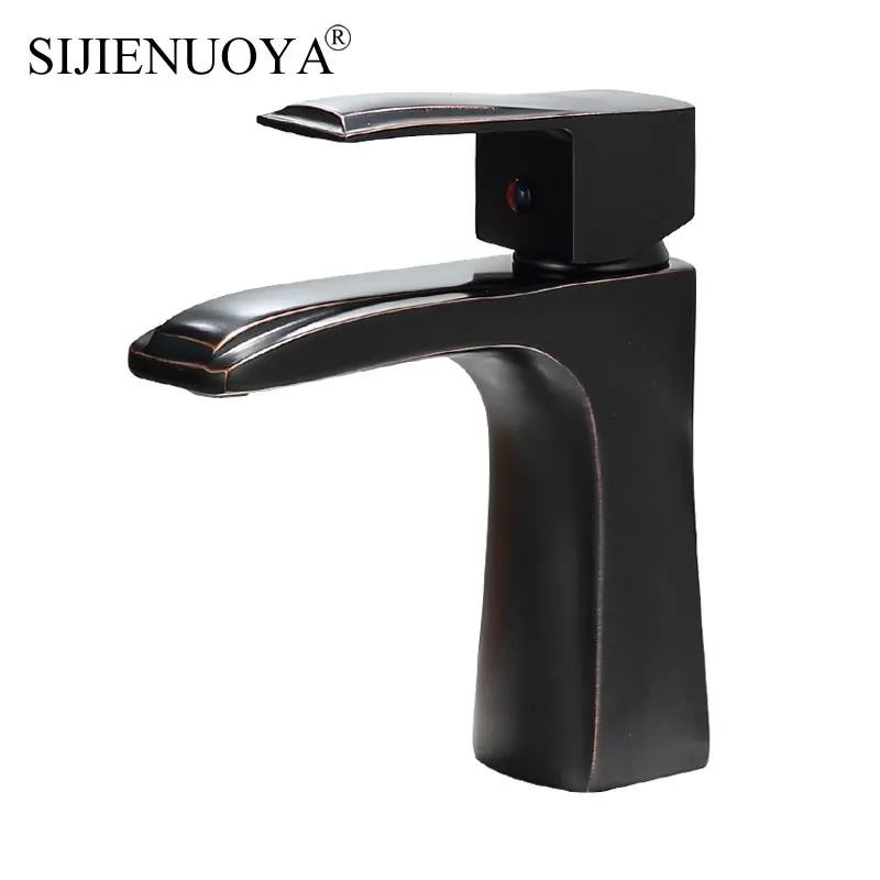 

Bathroom Basin Faucet Black ancient Faucet Basin Sink Mixer Tap Deck Mounted Cold and Hot Bathrom Faucet Painting Finish tap