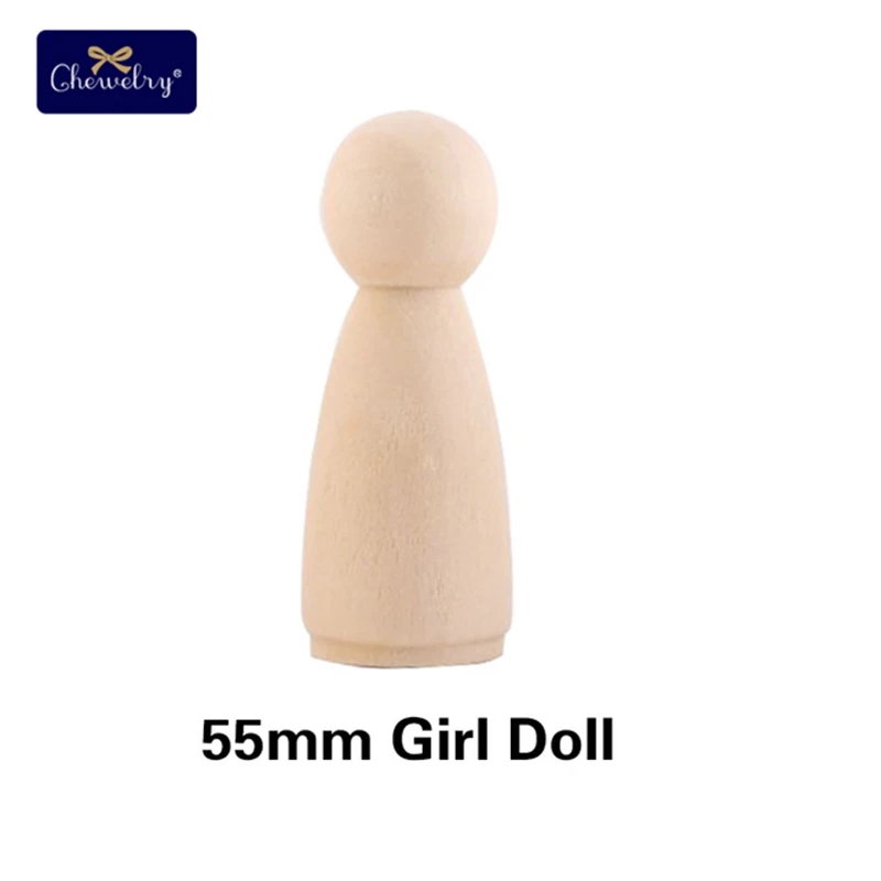 100pc Wooden Peg Dolls Family Wood Diy Crafts Natural Unfinished Wooden People DIY Baby Wooden Doll Teether Toys For Kids Gift - Цвет: 55mm Girl Doll