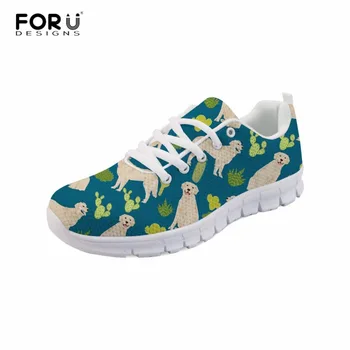 

FORUDESIGNS Women Shoes 2019 Golden Retriever Casual Breathable Shoes Brand Design Lace up Flats Shoes Drop Shipping buty damski