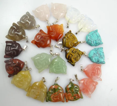 

Natural Stone Turquoises Quartz crystal lapis tiger eye Buddha pendant for diy Jewelry making necklace Accessories