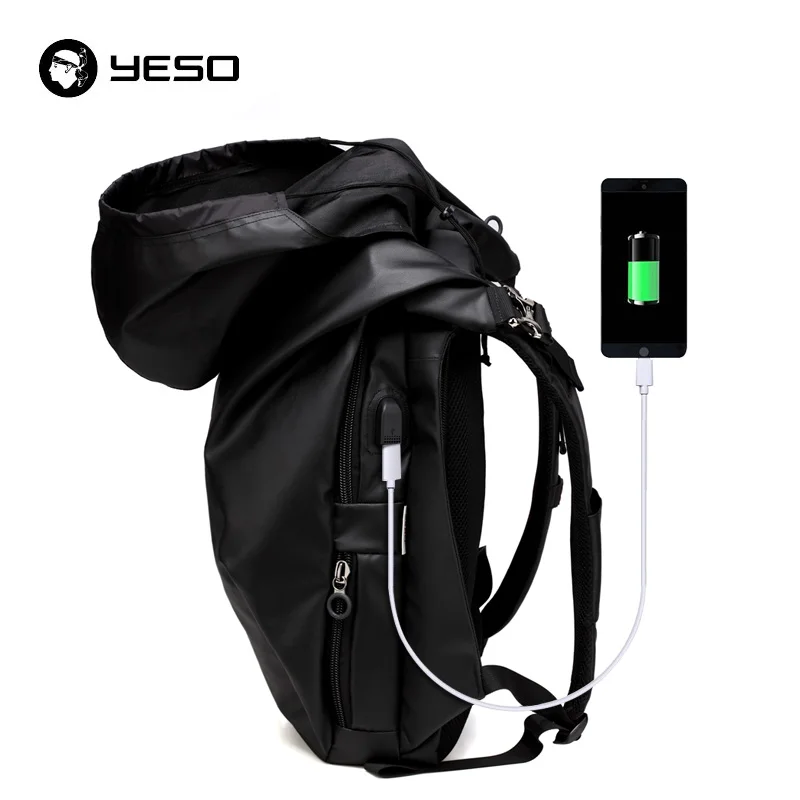 YESO, usb порт для зарядки, водонепроницаемый рюкзак для ноутбука с дождевой шапкой, прочный Оксфорд для деловых мужчин, рюкзак для путешествий, женская школьная сумка