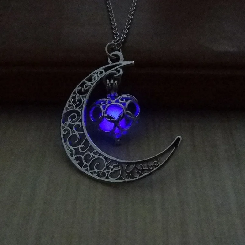 Полый лунный светящийся в темноте унисекс подвес, ожерелье покрытое серебром очаровательное женское ожерелье с подвеской светящийся камень женское ювелирное изделие - Окраска металла: Love Purple