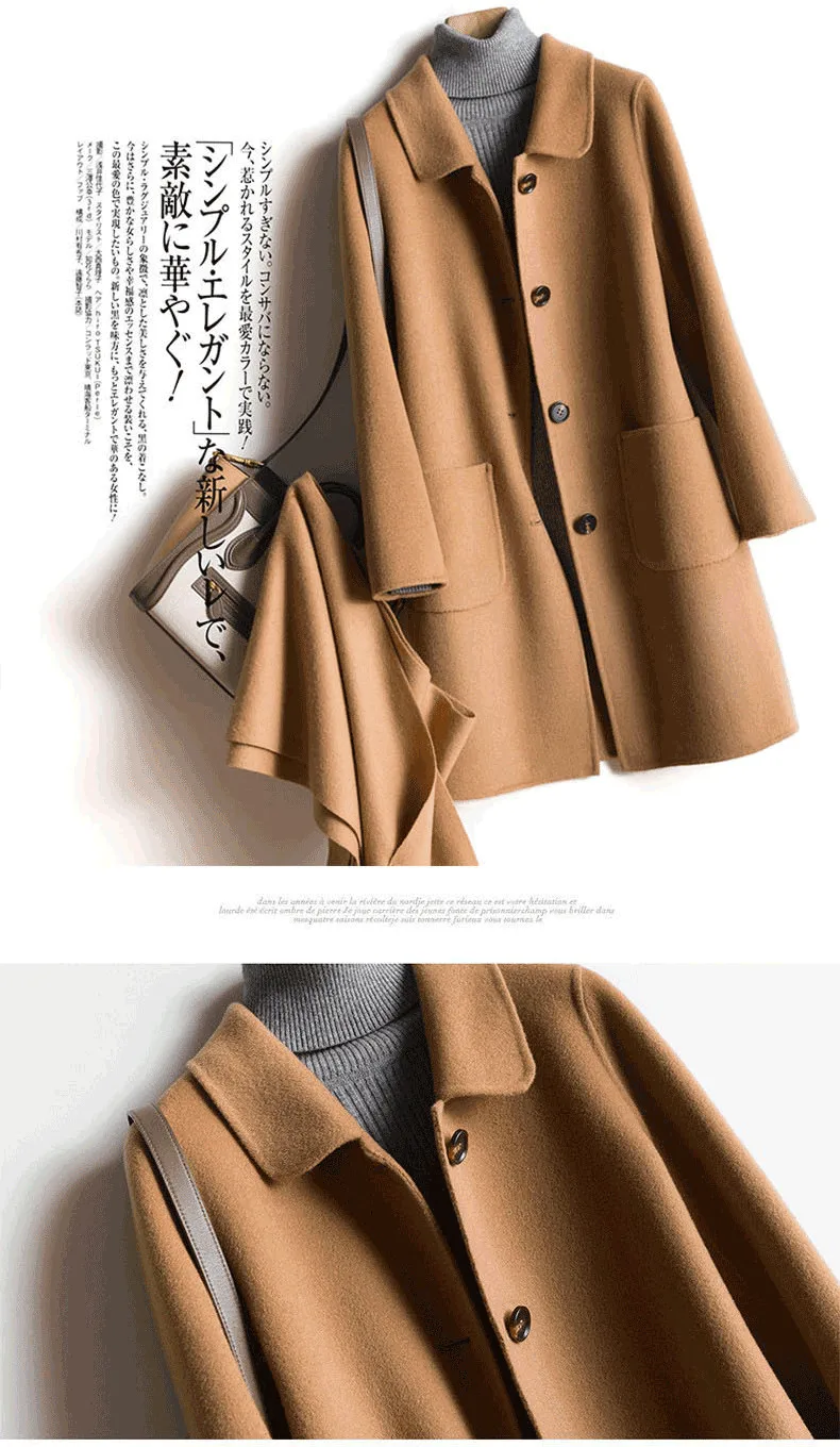 AYUNSUE, повседневное женское шерстяное пальто, женская осенне-зимняя куртка, Женская мода, длинные шерстяные куртки, manteau femme hiver Q18011