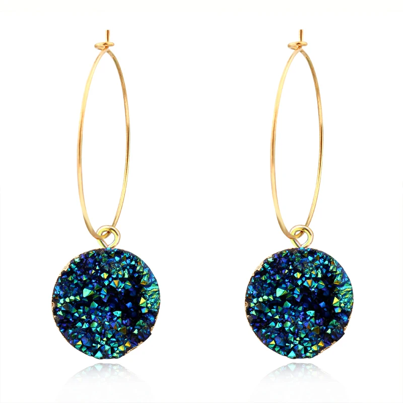 

1pair Simple Round Resin Pendant Hoop Earrings For Women European Fashion Gold Color Big Circle Earrings Jewelry Brincos E192