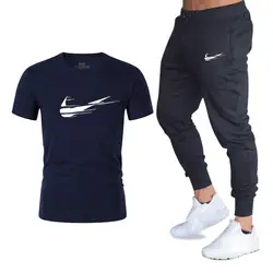 Горячее предложение Для мужчин наборы футболки + Штаны Для мужчин брендовая одежда два Костюм из нескольких предметов спортивный костюм