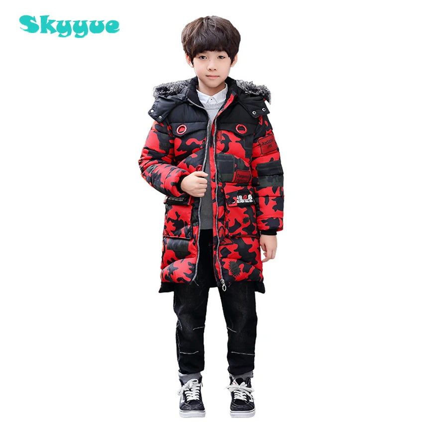 

Baby boy down cotton coat with fur 2018 winter hooded jacket for boy fashion boys camouflage parka