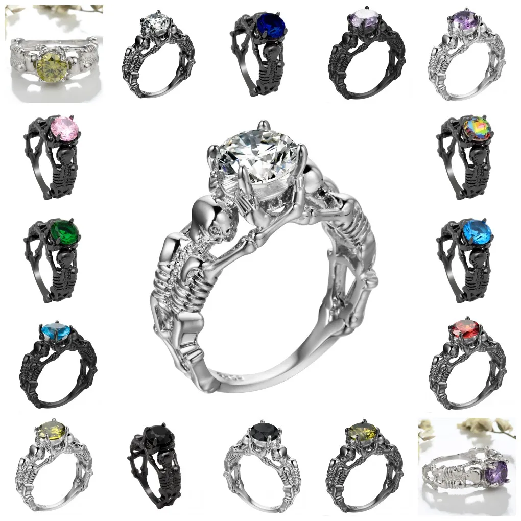 Ghost evil Skull skeleton Hand CZ Ring European and American Punk style Motor Biker Men Ring 2017 new skull men's jewelry