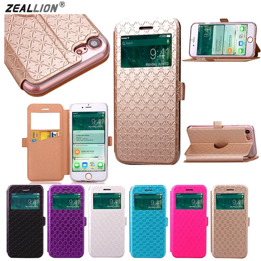 ZEALLION для Apple iPhone 6 6s 7 8 Plus X Роскошный чехол ромб из искусственной кожи окно
