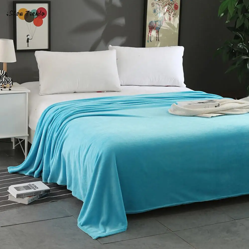 

ISHOWTIENDA New 1PC 150*200cm Super Soft Warm Solid Warm Micro Plush Fleece Blanket Throw Rug Sofa Bedding Flannel Blanket