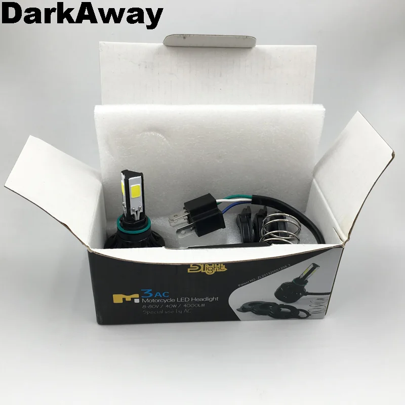 Darkaway AC 8 V-80 V H4 светодиодный лампы велосипед мотоцикл светодиодный фар 40 Вт 4000Lm HS1 штекер H6 PH7 PH8 BA20D светодиодный налобный фонарь 360 луч IP67