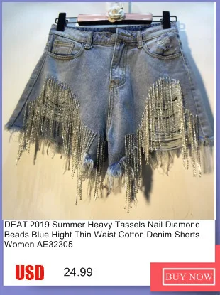 DEAT летние джинсовые шорты с заклепками и блестками, женские свободные джинсовые шорты с высокой талией и кисточками MF787