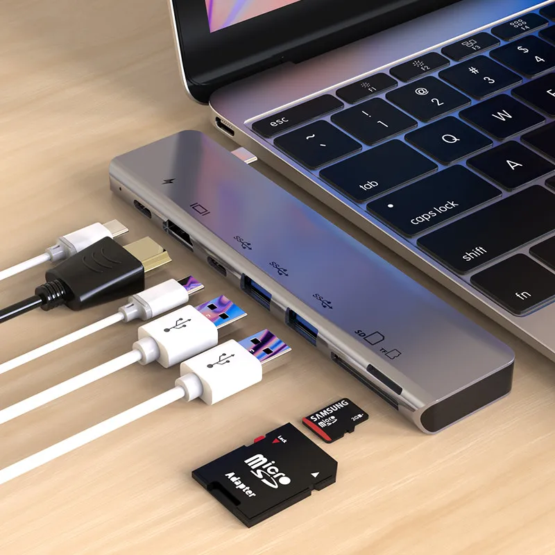 LINGCHEN USB 3,0 тип-c концентратор для PD Быстрая зарядка USB 3,0 портов тип-c SD и TF карта Solt HDMI адаптер 4 K для MacBook Pro Xiaomi Air - Цвет: 7 in 1