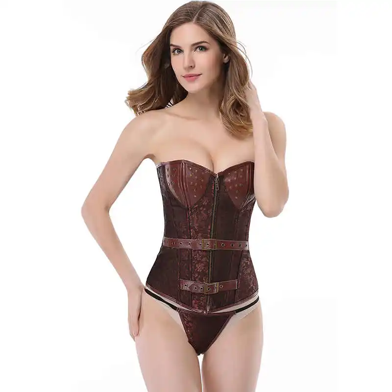 Plus Size 6XL Women Corset Tight Lacing Zipper Waist Cincher Rock Steampunk Clothing Sexy Lingerie Faux Leather Corset Overbust (20)