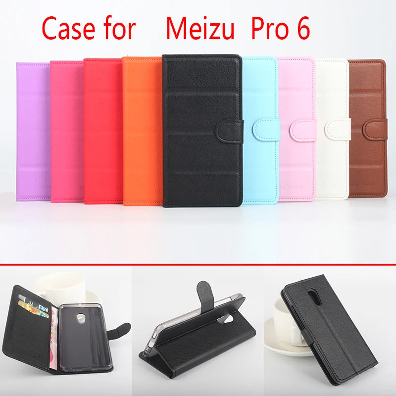 

For Meizu pro 6 Phone Case Folio Flip Pure Color Lichee Pattern PU Leather Wallet Case Cover Cash/Card Slots sanheng