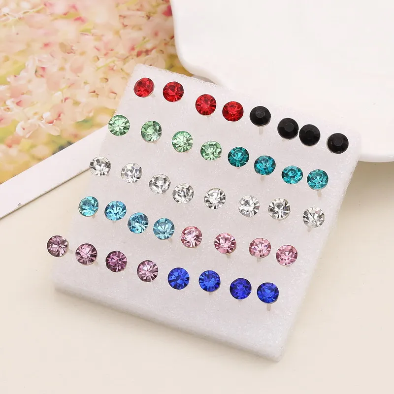 

ISINYEE 20 Pairs/set Fashion Tiny Colorful Crystal Stud Earrings Sets For Women Little Girls Prevent Allergy Earring Jewelry