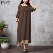 ZANZEA 2020 Spring Summer Women Casual Loose O Neck  Ankle-length Dress Vintage 3/4 Sleeve Plus Size Dresses Vestidos
