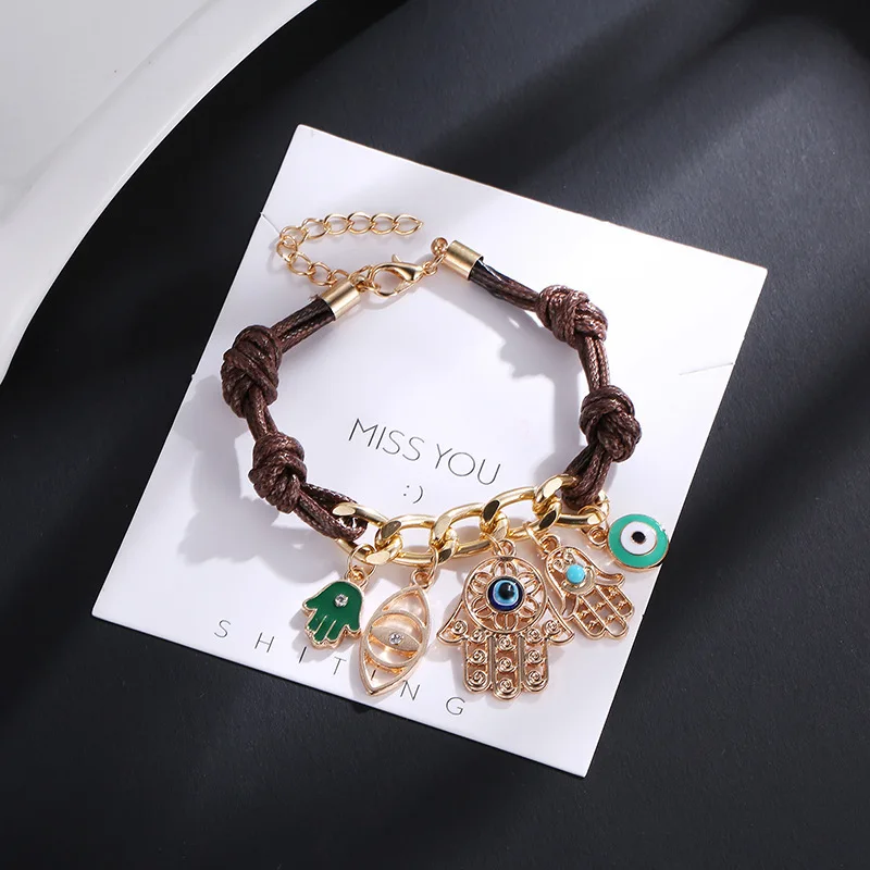 Vintage-Style-Devil-Eyes-Five-Pendants-Knit-Golden-Personalized-Bracelets-For-Women (1)