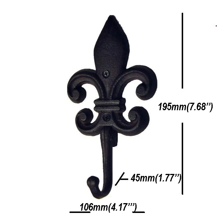 Set of 3 Fleur De Lis, Rustic, Cast Iron Double Wall Hooks