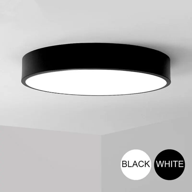 Современный Железный Круглый черный белый светодиодный потолочный светильник для гостиной, спальни, внутреннего потолка