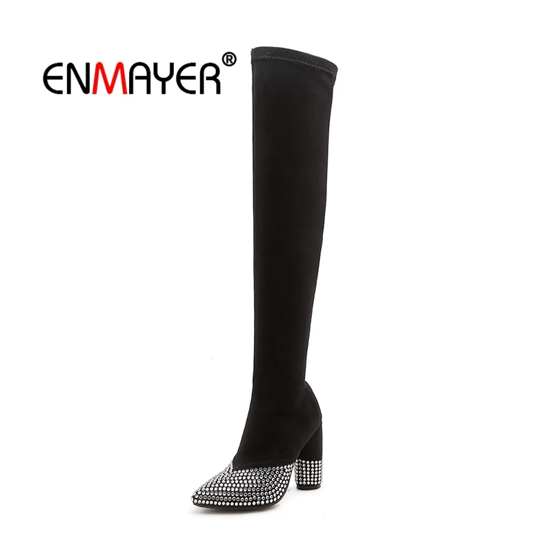 

ENMAYER Woman Over The Knee High boots Women Shoes Winter Boots Zip Boots for Women Thigh high booty Rivets Fashion Boots CR1492