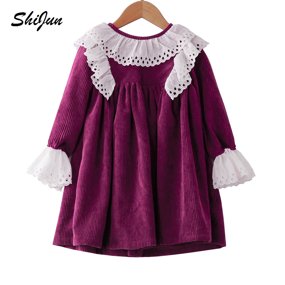 MyLittleOne/2019 г. Осеннее детское платье 2019 бургундское вельветовое кружевное с